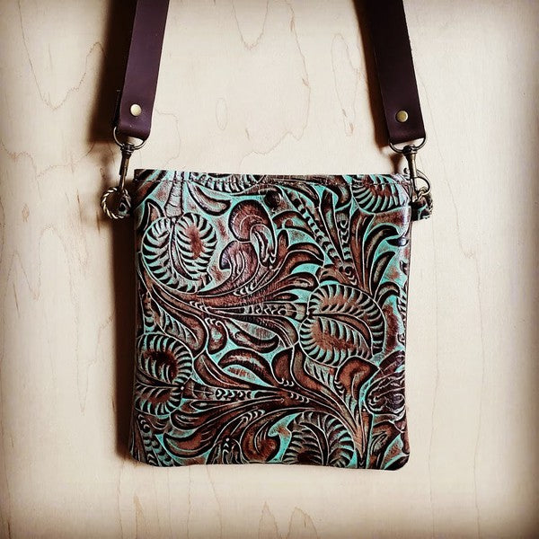Small Handbag w/ Turquoise Brown Floral Leather