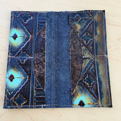 Embossed Leather Wallet Blue Navajo